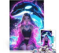 Puzzles pour Adolescents 1000 pièces Fille néon avec Baleine Jeu Familial Anti-Stress Défi Difficile Jeu de défi Unique 75x50cm