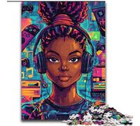 Puzzles pour Adolescents 1000 pièces Fille Noire écoutant de la Musique, Jouets éducatifs, Anti-Stress, renforce l'amour Entre Couples (Taille 26x38cm)