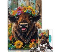 Puzzles pour Adolescents 1000 pièces Fleur Yak, Jeux éducatifs, décoration d'intérieur, Cadeau d'anniversaire, Art Mural (Taille 75x50cm)