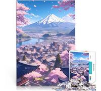 Puzzles pour Adolescents 1000 pièces Fleurs de Cerisier d'un Village de Montagne Japonais Jeu Stimulant Décoration Parfaite 75x50cm