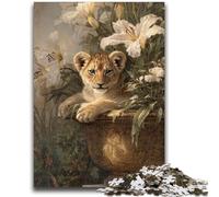 Puzzles pour Adolescents 1000 pièces Fleurs et bébé léopard pour et à partir de 14 Ans Jouets de Jeu Car C'est idéal comme Cadeau pour Toute la Famille 38x26cm