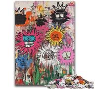 Puzzles pour Adolescents 1000 pièces Fleurs et crânes de Style Basquiat Aidez Le Cerveau à exercer Jouets addictifs pour cultiver la Patience Convient aux Couples 50x75cm