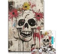 Puzzles pour Adolescents 1000 pièces, Fleurs et crânes de Style Basquiat, stimulent Le Cerveau, Jouets addictifs pour cultiver la Patience, Collection d'artistes, Beaux-Arts (38x26cm)