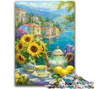 Puzzles pour Adolescents 1000 pièces Fleurs Tournesol Art Jeux d'activités familiales stimulants Jouet de Bricolage pour décoration Murale Cadeaux 26x38cm