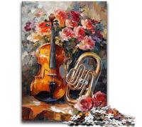 Puzzles pour Adolescents 1000 pièces Fleurs Violon Jouet Jeu intellectuel pour la décoration de la Maison pour Les 14 Ans et Plus 26x38cm
