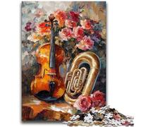 Puzzles pour Adolescents 1000 pièces Fleurs Violon Jouets éducatifs Décoration intérieure Unique et Cadeaux pour Les 14 Ans et Plus 50x75cm
