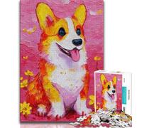 Puzzles pour Adolescents 1000 pièces Flower Corgi, Anti-Stress, Vacances à la Maison, Passe-Temps, améliore l'amour Entre Couples (38x26cm)