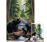 Puzzles pour Adolescents 1000 pièces Forêt Ours Noir, Jeux éducatifs Décoration de la Maison Jeu éducatif pour Anniversaire, Noël (38x26cm)