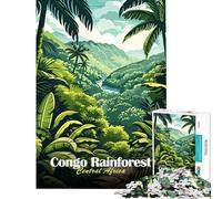 Puzzles pour Adolescents 1000 pièces Forêt Tropicale du Congo Afrique Centrale Illustration Puzzles pour Adultes Jeux familiaux Défi Difficile Activités Amusantes à la Maison (Taille 38x52cm)