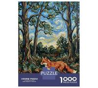 Puzzles pour Adolescents 1000 Pièces Fox in A Van Gogh-Style Forest Puzzles pour Adolescents - Améliorez Votre Mémoire pour Un Anniversaire Ou Noël - Jeu Au Design Magnifique 52x38cm/1000pcs