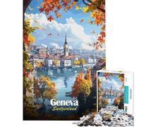 Puzzles pour Adolescents 1000 pièces Genève Suisse Vue d'automne Jouets Jeux éducatifs Jeu éducatif Apprentissage Cadeaux éducatifs pour Femmes et Hommes (Taille 50x75cm)