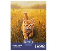 Puzzles pour Adolescents 1000 Pièces Ginger Kitten in Golden Field Painting Puzzles pour Adolescents Jeu Familial pour Améliorer La Mémoire Cadeaux De Noël Et d'anniversaire 70x50cm/1000pcs