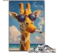 Puzzles pour Adolescents, 1000 pièces, Girafe fumante, activité familiale, décoration d'intérieur Unique et Cadeaux pour Les 14 Ans et Plus (Taille 26x38cm)