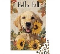 Puzzles pour Adolescents 1000 Pièces Golden Retriever Fall Decor Puzzle pour Adultes - Jouets Anti-Stress - Décoration Intérieure - Cadeaux Anti-Stress 52x38cm/1000pcs