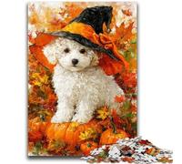 Puzzles pour Adolescents 1000 pièces Golden Retriever Halloween Jeu Stimulant et Jeu Familial Cadeaux du Père Noël Secret 26x38cm