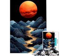 Puzzles pour Adolescents 1000 pièces Golden River Red Moon Aide à Faire Travailler Le Cerveau Jeu de Construction de Motifs Relaxant Convient aux 14 Ans et Plus (38x52cm)