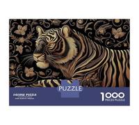 Puzzles pour Adolescents 1000 Pièces Golden Tiger in Floral Design Puzzle pour Adultes Jouets Anti-Stress Cadeau d'anniversaire Aide À Stimuler Le Cerveau 38x26cm/1000pcs