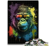 Puzzles pour Adolescents 1000 pièces Gorilles colorés avec des Lunettes Jeu Familial Soulagement du Stress Défi Difficile Convient aux Couples 50x75cm