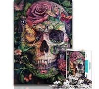 Puzzles pour Adolescents 1000 pièces Gothiques, Roses, crânes et Papillons, activités familiales Amusantes à la Maison, Cadeaux d'anniversaire, Cadeaux de Voyage 50x75cm