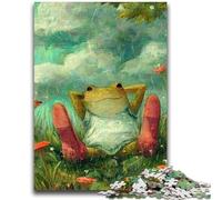 Puzzles pour Adolescents 1000 pièces Grenouille Assise sur l'herbe Jeu éducatif Défi Jouet Décoration Murale Cadeaux d'anniversaire et de Noël Uniques 26x38cm