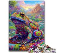 Puzzles pour Adolescents 1000 pièces Grenouille psychédélique Anti-Stress Staycation Kill Time avec Affiche Assortie et Feuille de Questions 50x75cm