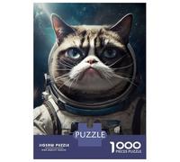 Puzzles pour Adolescents 1000 Pièces Grumpy Cat Space Astronaut Puzzles pour Adultes - Décoration Murale - Jeu D'analyse Et De Logique - Cadeau Stimulant 52x38cm/1000pcs