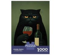 Puzzles pour Adolescents 1000 Pièces Grumpy Cat with Wine Puzzle pour Adultes Jouets Anti-Stress Cadeau d'anniversaire Aide À Stimuler Le Cerveau 52x38cm/1000pcs