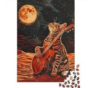 Puzzles pour Adolescents 1000 Pièces Guitar Playing Cat Art Print-10 Puzzle pour Adultes Jeux Relaxants Décoration Parfaite pour Les Joueurs 70x50cm/1000pcs