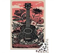 Puzzles Pour Adolescents 1000 Pièces Guitar with Flowers Art Print Puzzle Pour Adolescents Course De Vitesse Manuelle Difficile Et Stimulant Jeu Amusant Et Stimulant Pour Toute La Famille 70x50cm/1000