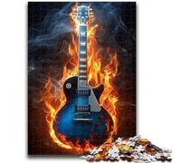 Puzzles pour Adolescents 1000 pièces Guitare Flame Difficile et Défi avec Affiche et fiche de Questions correspondantes pour Les 14 Ans 50x75cm