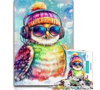 Puzzles pour Adolescents 1000 pièces Hibou écoutant de la Musique, Jouets éducatifs pour l'apprentissage, Jeux familiaux, adaptés à la décoration de Bureau (75x50cm)