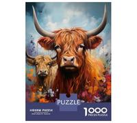 Puzzles pour Adolescents 1000 Pièces Highland Cow and Calf Puzzles pour Adultes Vacances À La Maison Passer Le Temps Interaction Parent-Enfant Jouet Jeu Intellectuel 52x38cm/1000pcs