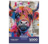 Puzzles pour Adolescents 1000 Pièces Highland Cow Colorful Face Puzzles pour Adultes Jeu De Réflexion Décoration Intérieure Interaction Parent-Enfant 70x50cm/1000pcs