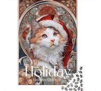Puzzles pour Adolescents 1000 Pièces Holiday Cat Art Print Puzzles pour Adolescents Jeux Relaxants Course De Vitesse Manuelle Est Idéal comme Cadeau 38x26cm/1000pcs