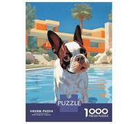 Puzzles pour adolescents, 1000 pièces Hollywood Boston Terrier Puzzle pour Adultes, Jeu de réflexion, Assemblage de motifs, Anniversaires uniques 52 x 38 cm/1000 pièces