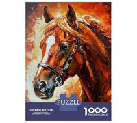 Puzzles pour Adolescents 1000 Pièces Horse Portrait Painting in Warm Tones Puzzles pour Adolescents Jeux Relaxants Course De Vitesse Manuelle Est Idéal comme Cadeau 70x50cm/1000pcs