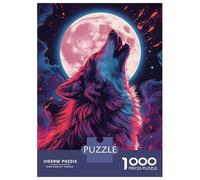 Puzzles pour Adolescents 1000 Pièces Howling Wolf Under Pink Moon Art Puzzles pour Adolescents Jeux Relaxants Décoration Et d'anniversaire 70x50cm/1000pcs