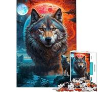 Puzzles pour Adolescents 1000 pièces Hurlement à la Lune du Loup Solitaire Puzzles pour Adultes Jeu Manuel mais Amusant et Humoristique Cadeaux de Noël ou d'anniversaire (Dimensions 38x52cm)