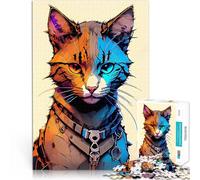 Puzzles pour Adolescents 1000 pièces Illustration de Cyber Frogry Cat Jeu intellectuel avec Affiche et Feuille de Questions correspondantes 75x50cm
