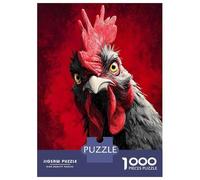 Puzzles pour Adolescents 1000 Pièces Intense Rooster Portrait on Red Background Puzzles pour Adultes Jeu De Réflexion pour Améliorer La Mémoire Activités Amusantes À La Maison 52x38cm/1000pcs