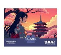 Puzzles pour Adolescents 1000 Pièces Japanese Woman Sunset Pagoda Puzzle À Faire Soi-même, Jouet Anti-Stress, Interaction Parent-Enfant 52x38cm/1000pcs