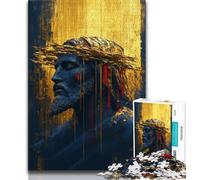 Puzzles pour Adolescents 1000 pièces Jésus doré, Anti-Stress, Vacances à la Maison, Passe-Temps, améliore l'amour Entre Couples (38x26cm)