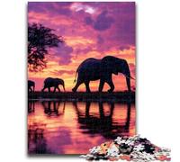 Puzzles pour Adolescents 1000 pièces Jeu Familial d'éléphants d'Afrique Soulagement du Stress Défi Difficile Cadeaux du Père Noël Secret 50x75cm