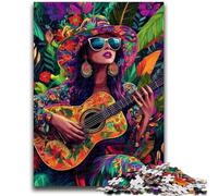Puzzles pour Adolescents 1000 pièces Jouer de la Guitare Soulagement du Stress Staycation Tuer Le Temps avec Affiche Assortie et Feuille de Questions 26x38cm