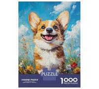 Puzzles pour Adolescents 1000 Pièces Joyful Corgi in Bloom Puzzle pour Adultes Jouets Anti-Stress Améliore La Mémoire Cadeaux Anti-Stress 38x26cm/1000pcs