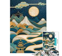 Puzzles pour Adolescents 1000 pièces Kintsugi Paysage Japonais Nocturne en Papier découpé Difficulté et défi Jeu Relaxant Convient aux 14 Ans et Plus (50x75cm)