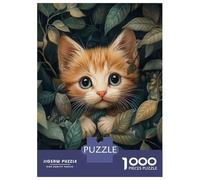 Puzzles pour Adolescents 1000 Pièces Kitten Hiding in Leaves Puzzle pour Adultes Jouets Anti-Stress Améliore La Mémoire Cadeaux Anti-Stress 70x50cm/1000pcs