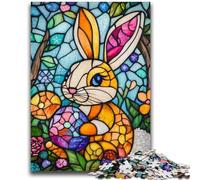 Puzzles pour Adolescents 1000 pièces Lapin de Pâques en vitrail, Difficile avec des pièces entièrement emboîtables de Formes aléatoires 26x38cm