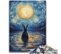 Puzzles pour Adolescents 1000 pièces Lapin sous la Lune Jouet intellectuel Jeu de décoration pour la Maison pour Les 14 Ans et Plus 26x38cm