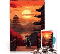 Puzzles pour Adolescents 1000 pièces Le Chat de la Nuit de la Lune au Japon Jeu de Quiz Renforcer l'amour Entre Les Couples 38x26cm